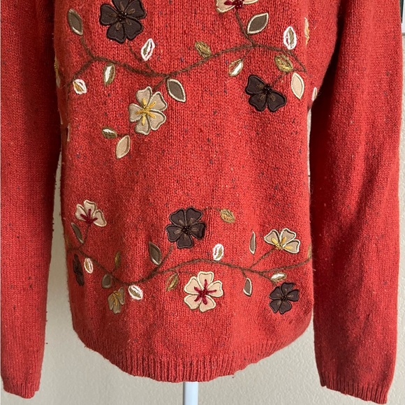 ALFRED DUNNER VINTAGE EMBROIDERED FLOWER BEADED AUTUMN SWEATER WOOL BLEND SZ PM - Picture 14 of 15
